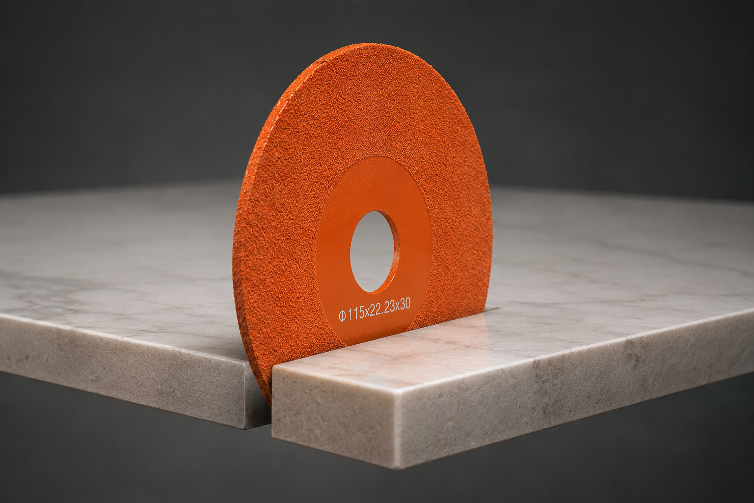 MILLCOT 115mm multi-purpose diamond disc cutting through a porcelain slab, showing chip-free porcelain tile cutting