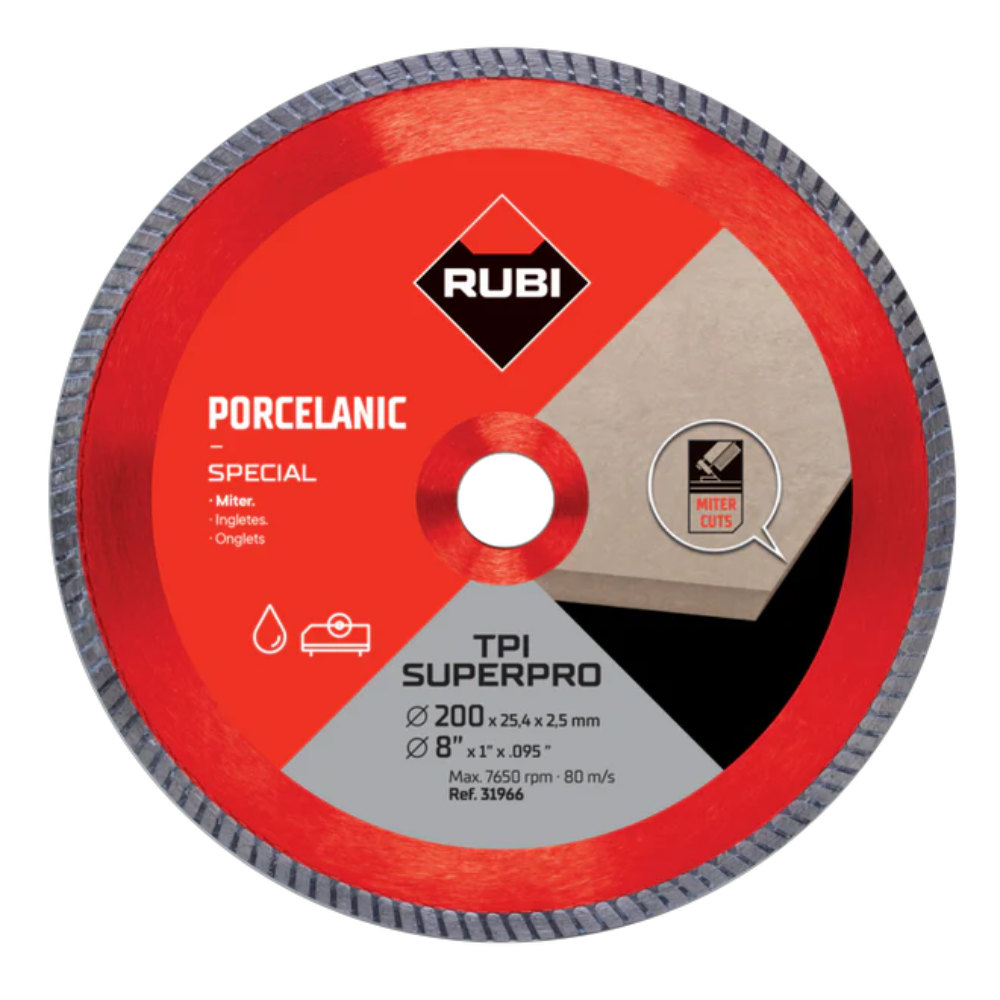 Rubi 250mm TPI diamond blade — main packshot of the 10 inch wet-cut tile-saw blade for porcelain and natural stone.