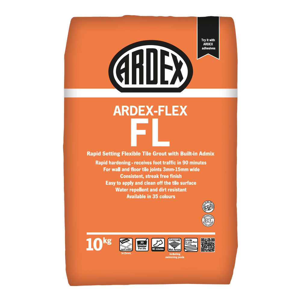 Ardex-Flex FL Tile Grout — main packshot of the flexible cementitious wide-joint tile grout for floor and wall installations.