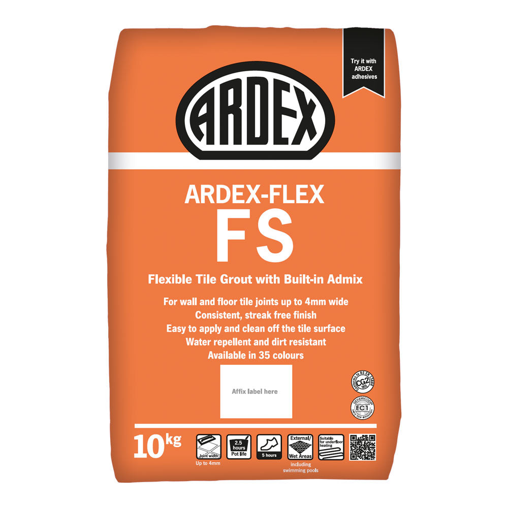 Ardex-Flex FS Tile Grout — main packshot of the flexible cementitious narrow-joint tile grout for porcelain, ceramic, and stone.