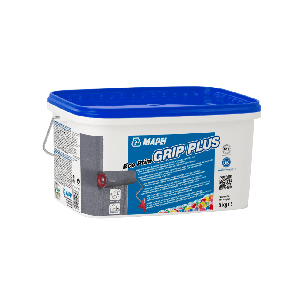 10kg tub of Mapei Eco Prim Grip Plus — main packshot of the ready-mixed adhesion-promoting primer for non-absorbent substrates.