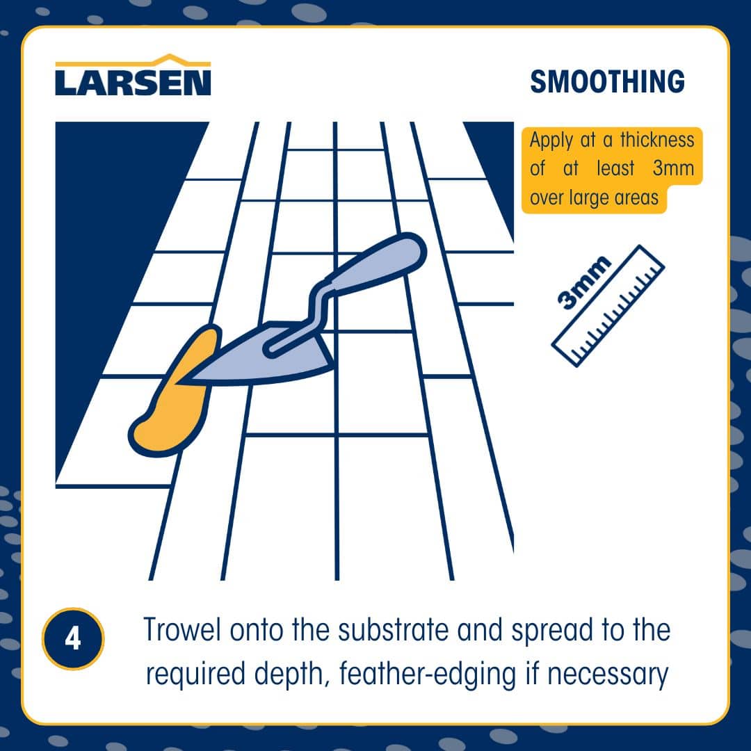 Step 5 of the Larsen Quickmix Rapid Repair Mortar process — mixing the mortar to a smooth, workable consistency.