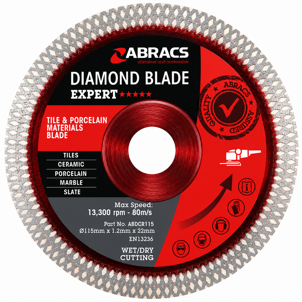Abracs 115mm Tile & Porcelain Cutting Blade EXPERT front view