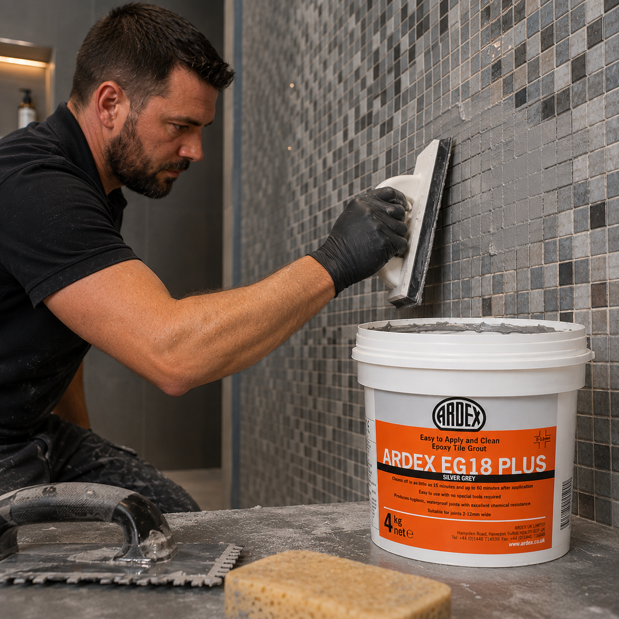 Ardex EG 18 Plus epoxy tile grout used on mosaic tiling