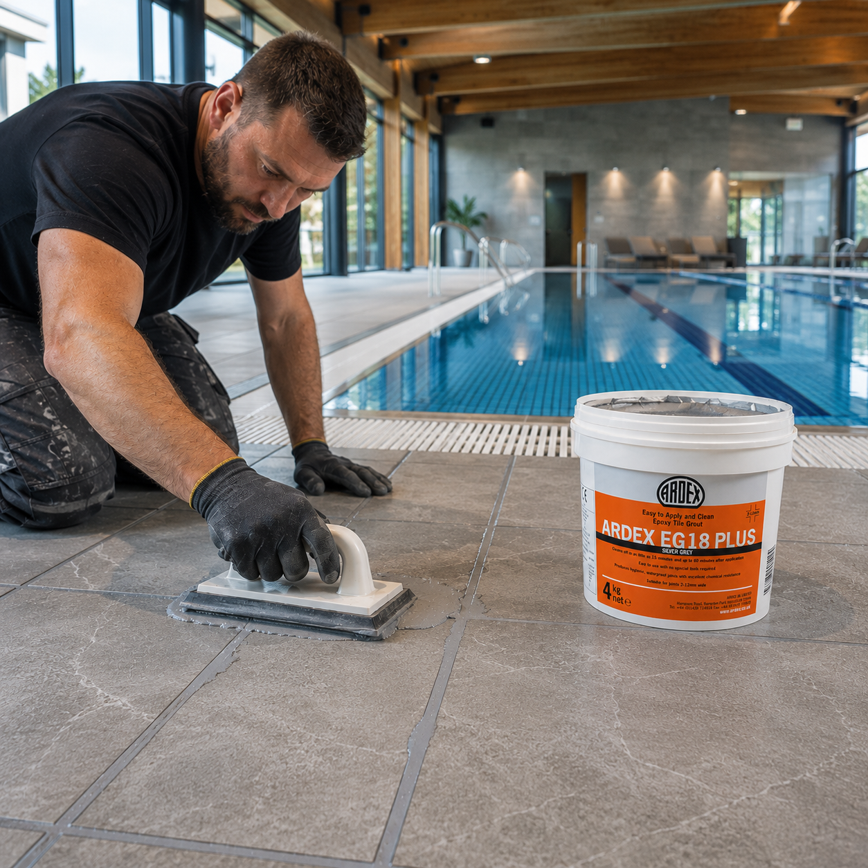 Ardex EG 18 Plus epoxy tile grout used around a swimming pool