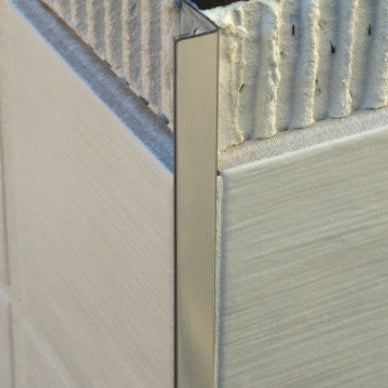 MILLCOT Stainless Steel Tile Trim — main packshot of the corrosion-resistant metal edge trim for ceramic and porcelain tile installations.