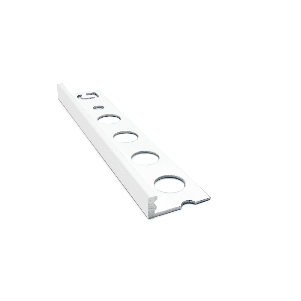 Genesis ESA aluminium straight edge tile trim in White finish, 6mm depth, 2.5m length