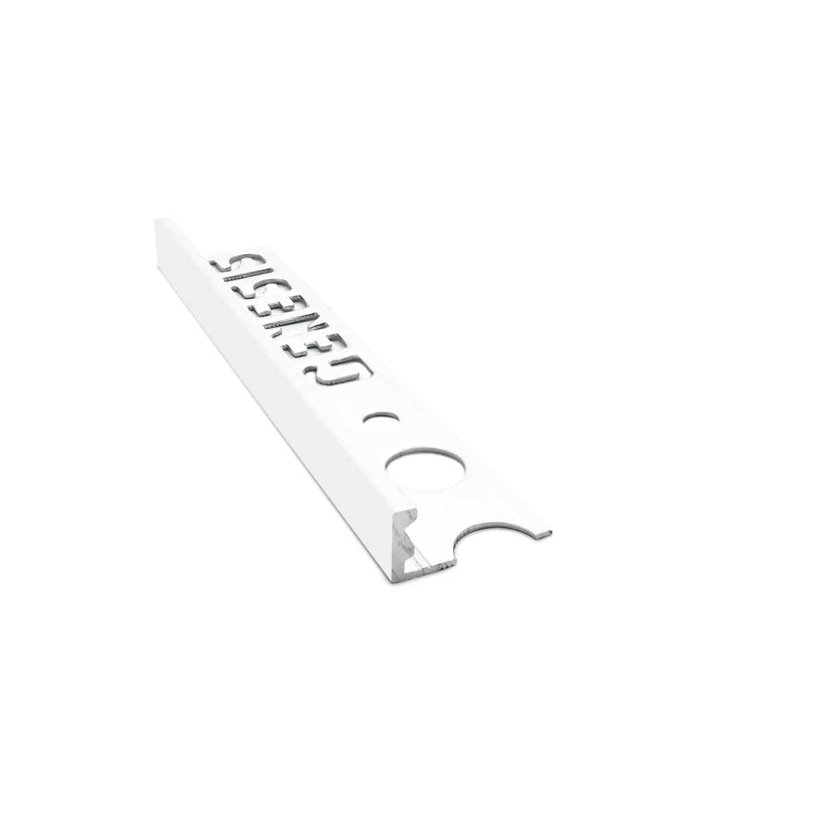 Genesis ESA aluminium straight edge tile trim in White finish, 8mm depth, 2.5m length