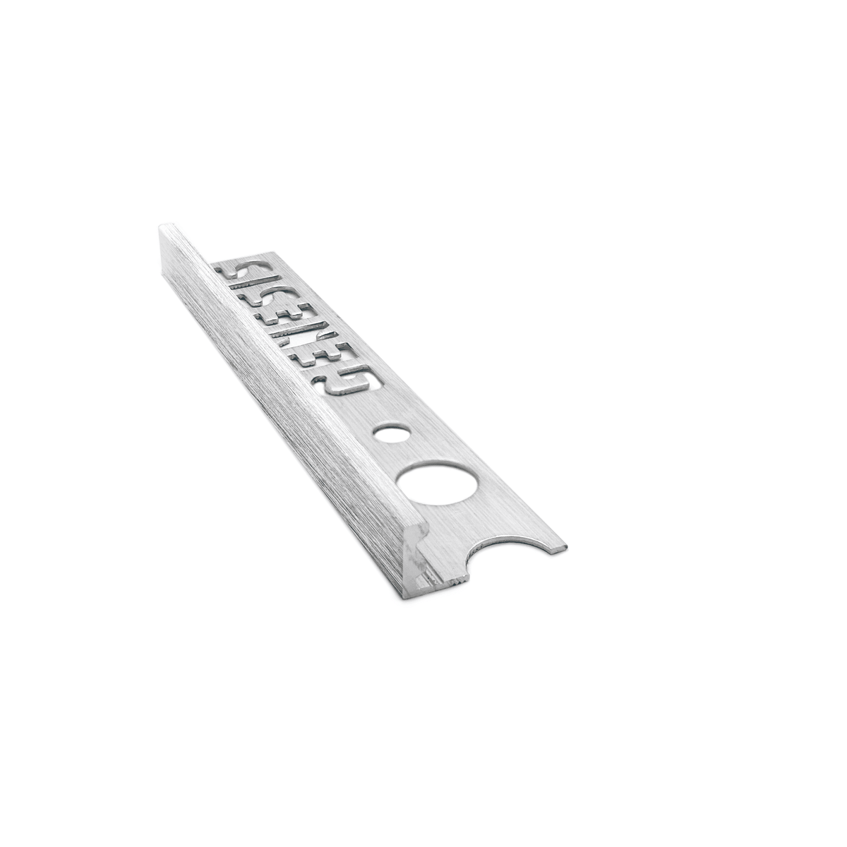 Genesis ESA aluminium straight edge tile trim in Brushed Silver finish, 8mm depth, 2.5m length