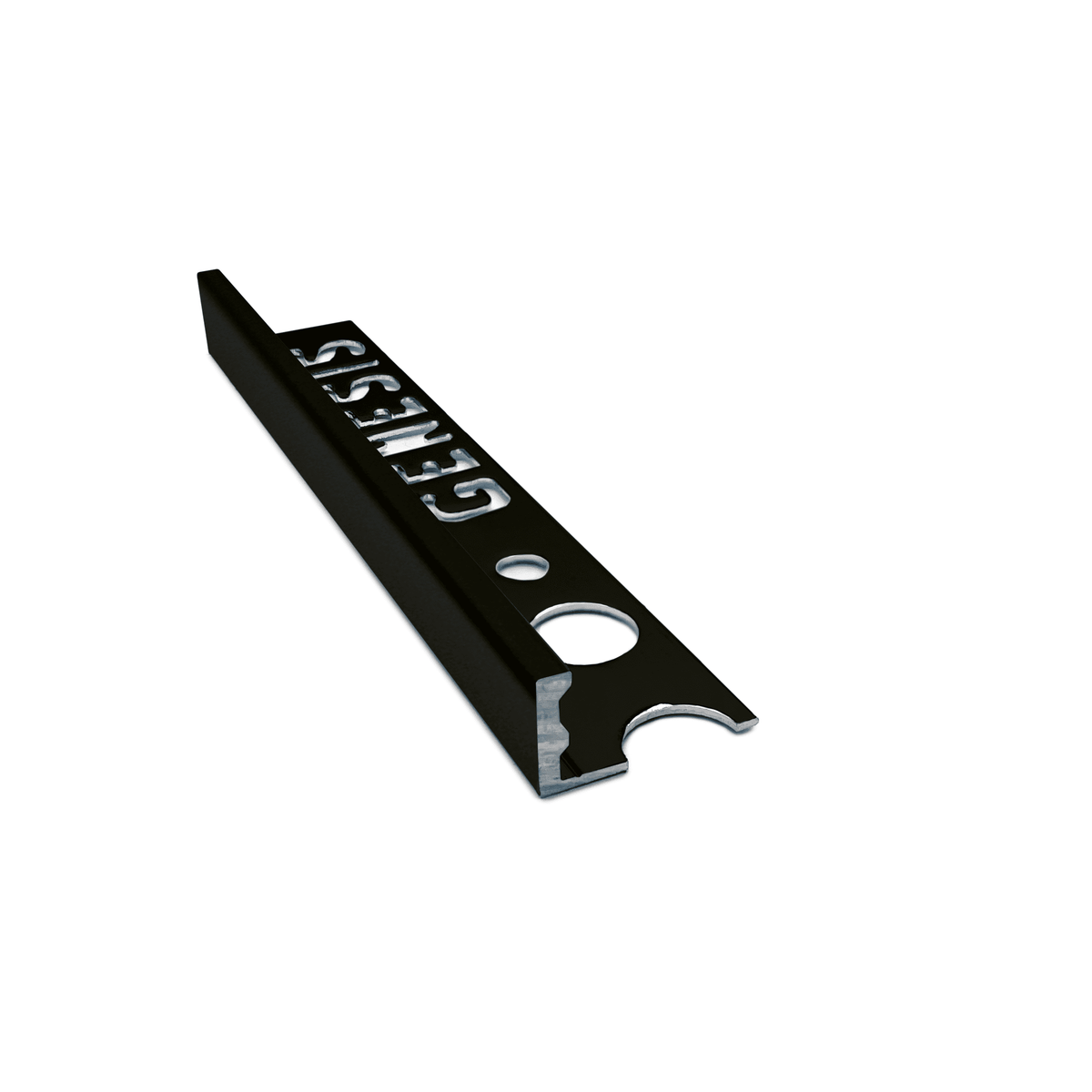Genesis ESA aluminium straight edge tile trim in Matt Black finish, 10mm depth, 2.5m length