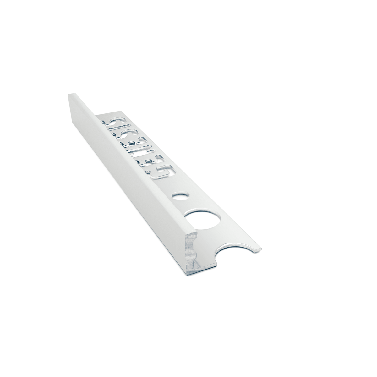 Genesis ESA aluminium straight edge tile trim in Soft Grey finish, 10mm depth, 2.5m length