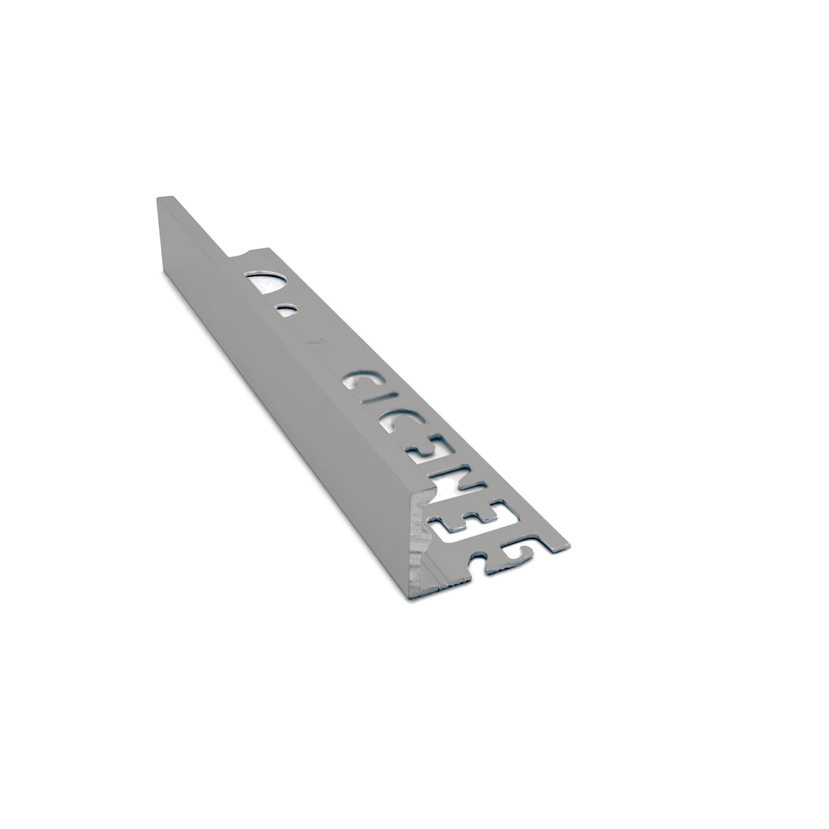 Genesis ESA aluminium straight edge tile trim in Grey finish, 12mm depth, 2.5m length