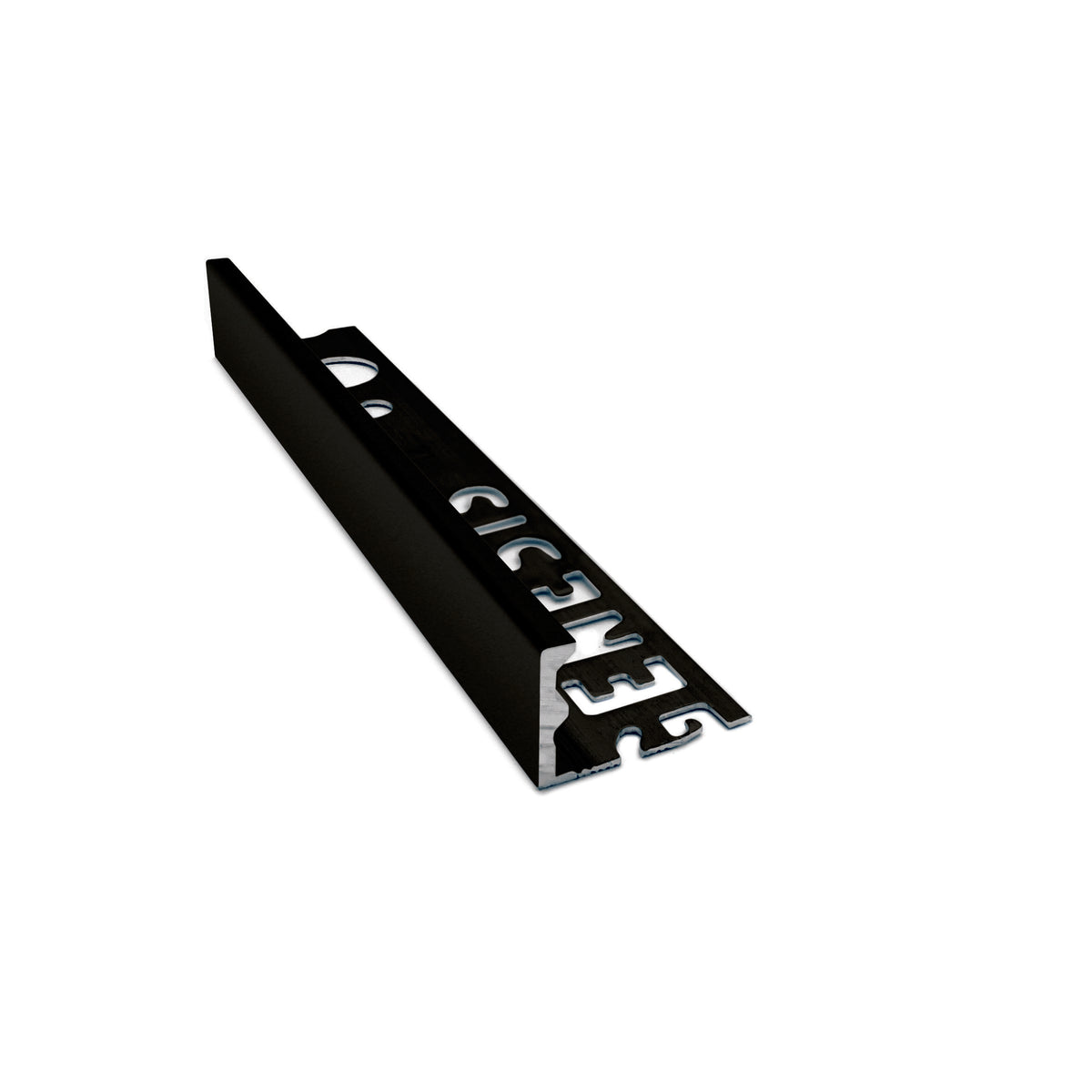 Genesis ESA aluminium straight edge tile trim in Matt Black finish, 12mm depth, 2.5m length