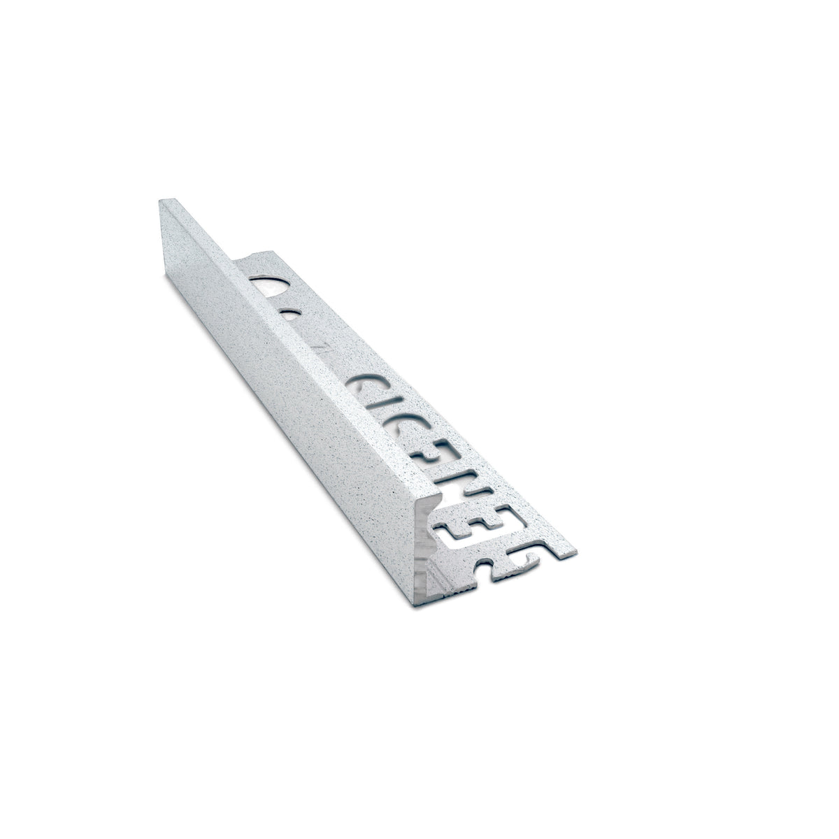 Genesis ESA aluminium straight edge tile trim in Chalk Stone effect finish, 12mm depth, 2.5m length