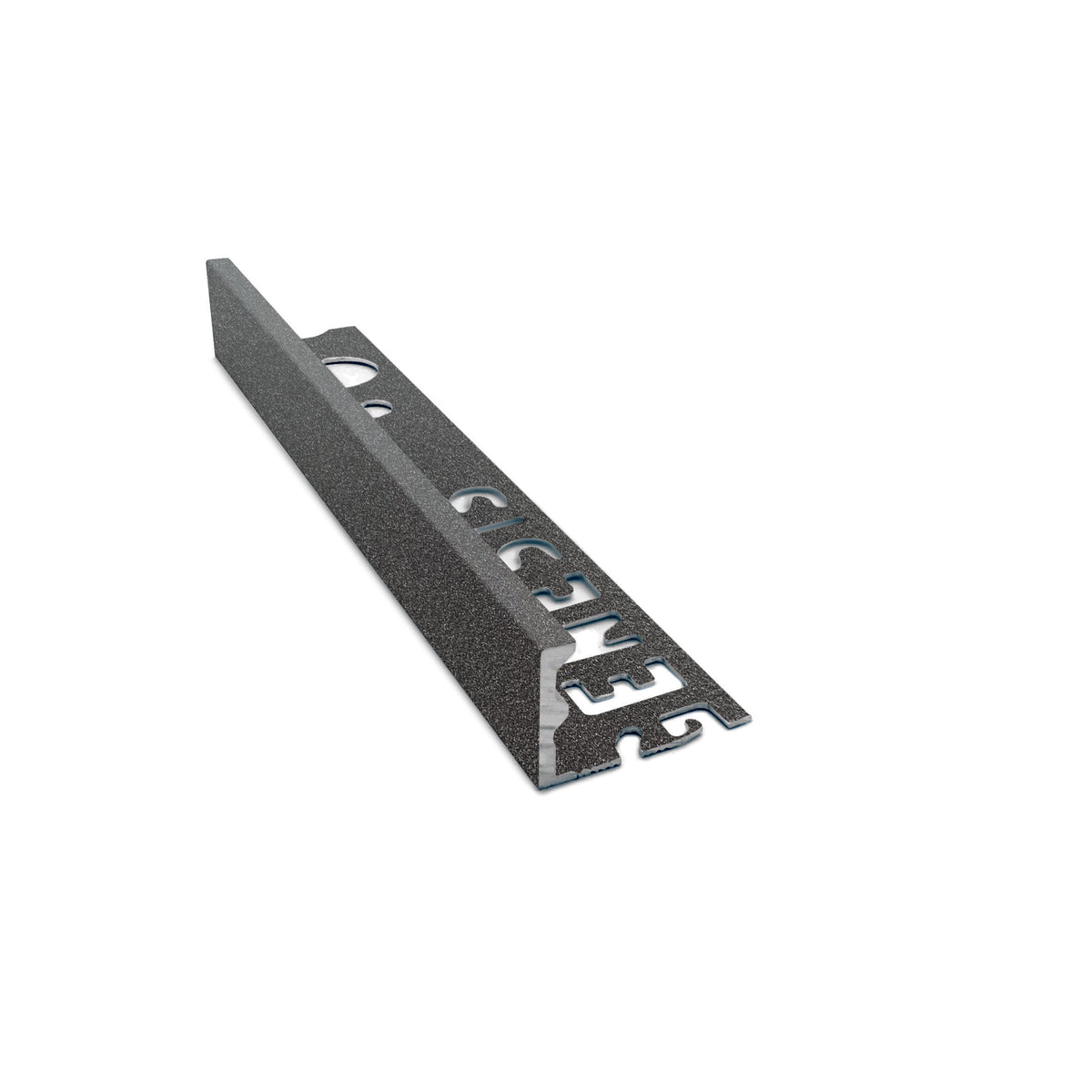 Genesis ESA aluminium straight edge tile trim in Dark Granite effect finish, 12mm depth, 2.5m length
