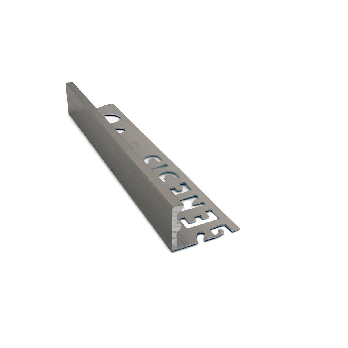 Genesis ESA aluminium straight edge tile trim in Nordic Stone effect finish, 12mm depth, 2.5m length