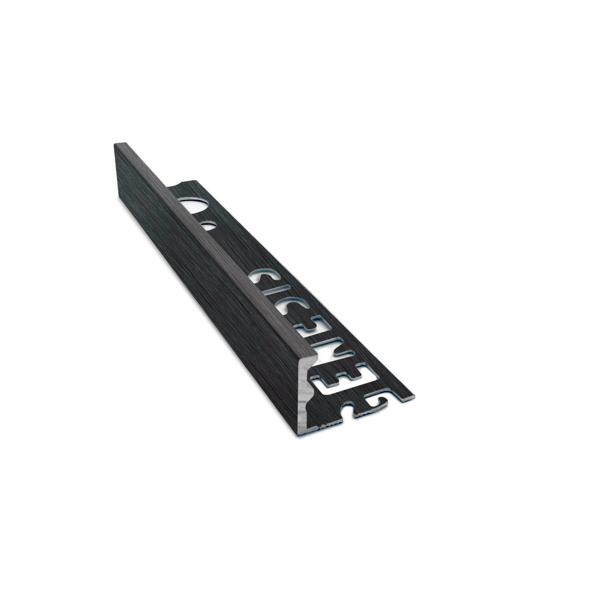 Genesis ESA aluminium straight edge tile trim in Gunmetal finish, 12mm depth, 2.5m length