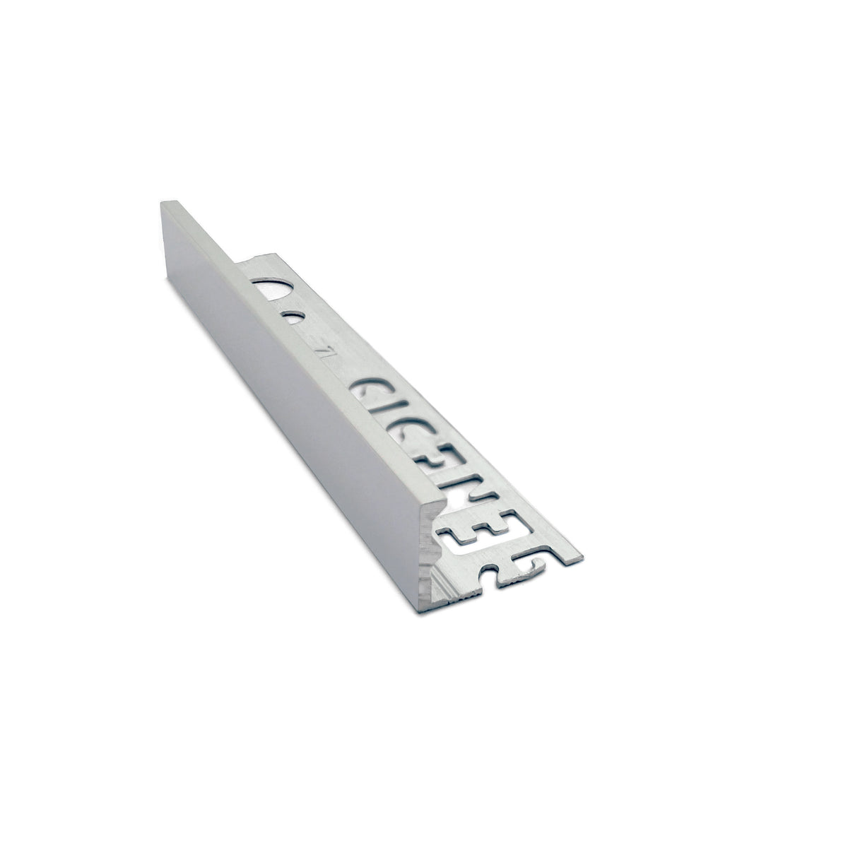 Genesis ESA aluminium straight edge tile trim in Matt Silver finish, 12mm depth, 2.5m length