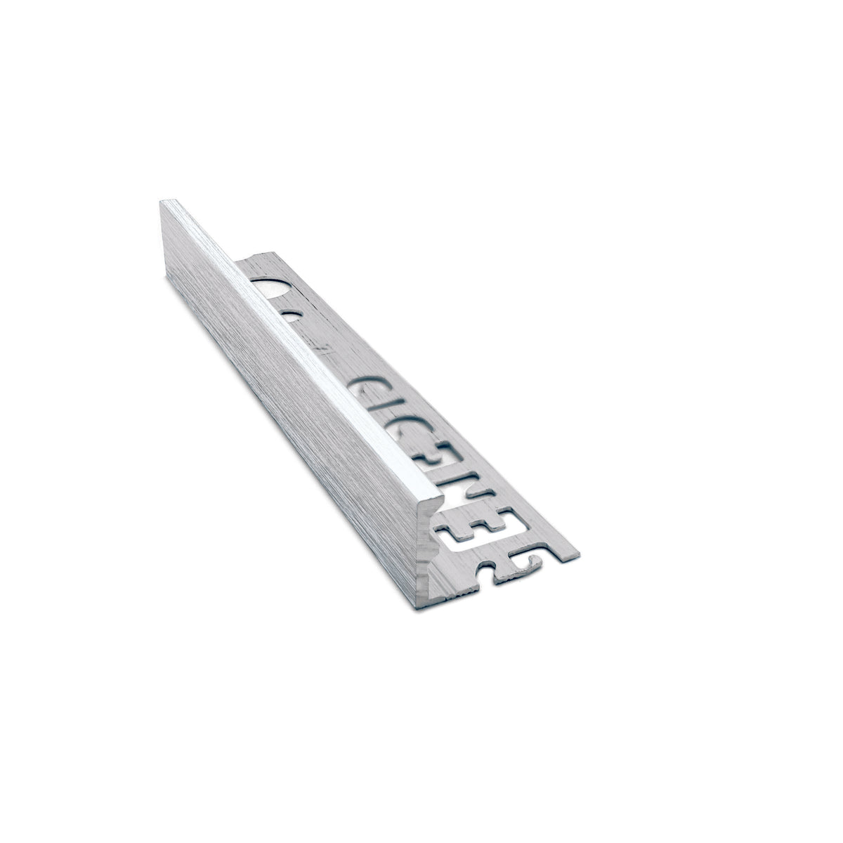 Genesis ESA aluminium straight edge tile trim in Brushed Silver finish, 12mm depth, 2.5m length