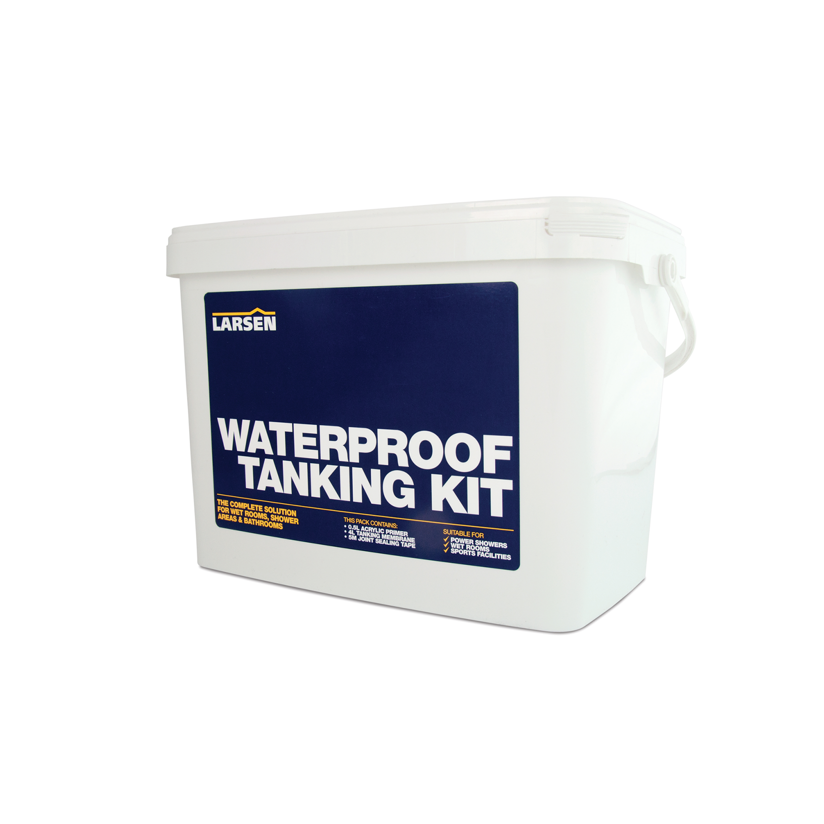 Larsen Waterproof Tanking Kit — main packshot of the wetroom tanking system bundle including membrane, primer, and tape.