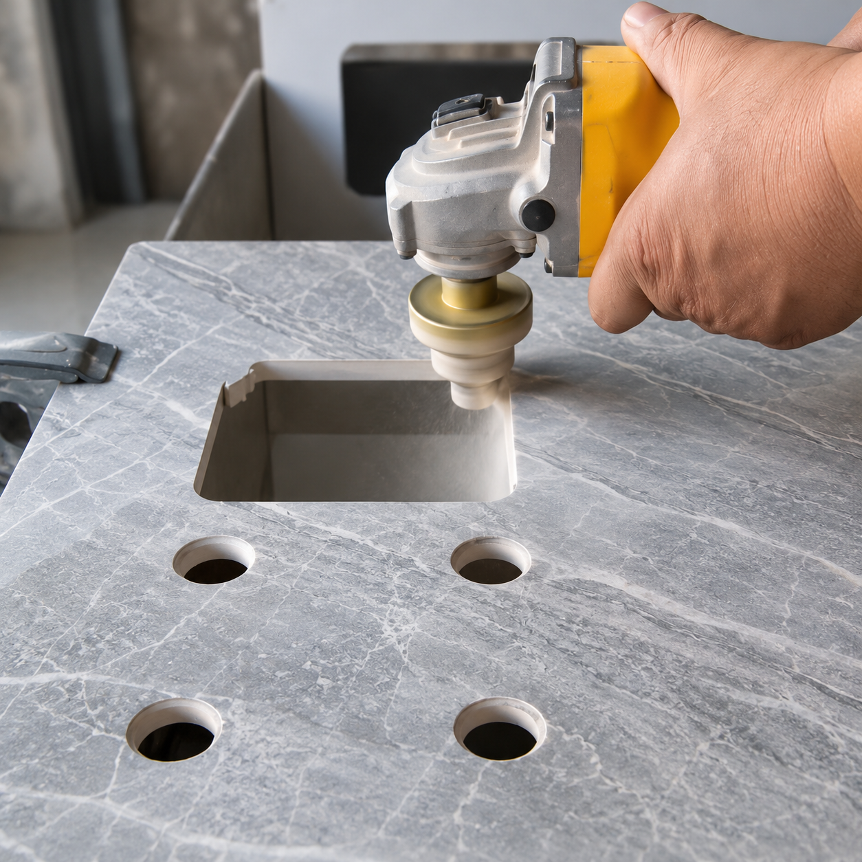 M14 Diamond Stepped Pagoda Drill Bit cutting through tile