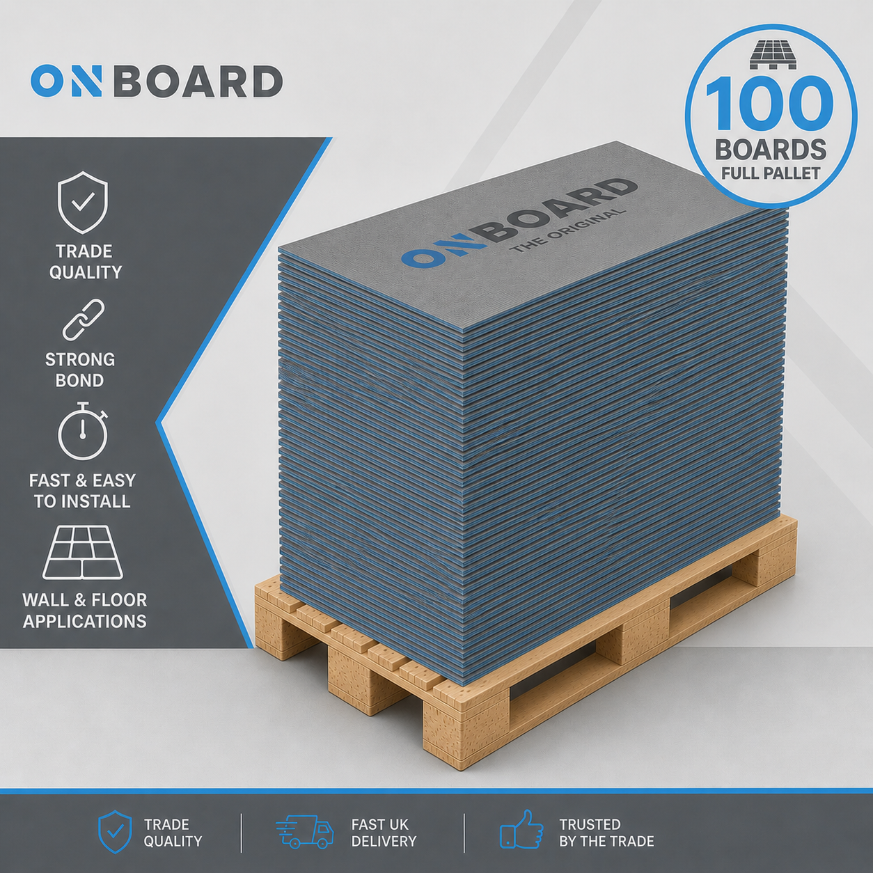 OnBoard XPS Tile Backer Boards 1200 x 600mm - Full Pallet of 100 Boards