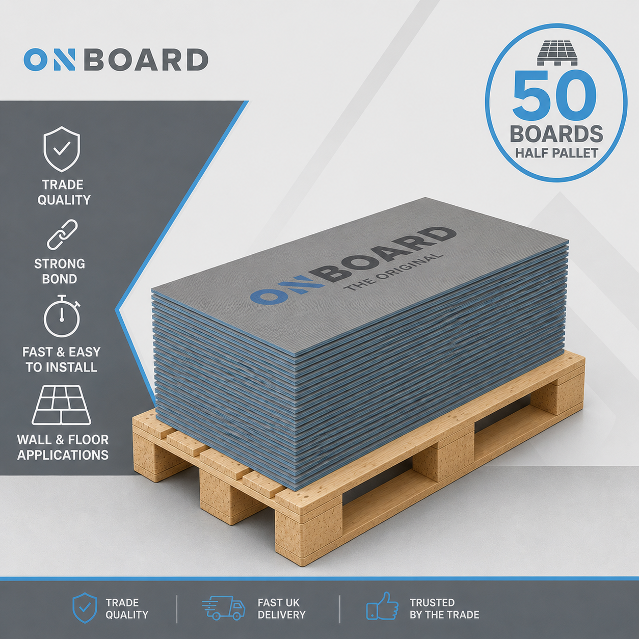 OnBoard XPS Tile Backer Boards 1200 x 600mm - Half Pallet of 50 Boards