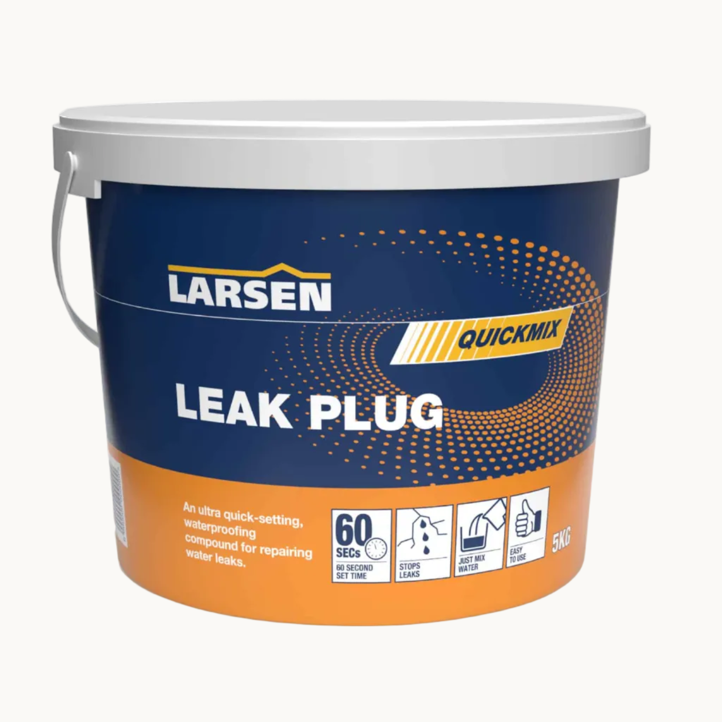 Larsen Quickmix Leak Plug small-bag — main packshot of the hydraulic instant-set water-stopping cement.