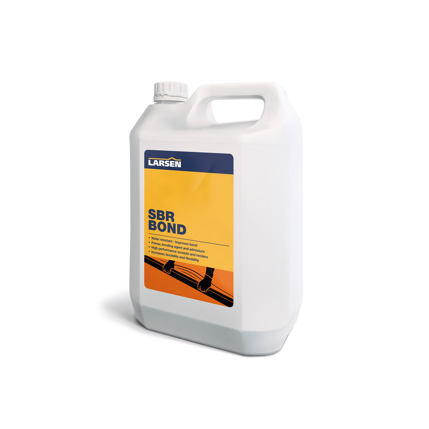 Larsen SBR Bond Larcem 25 5 litre polymer emulsion admixture for mortars, screeds and renders — improves adhesion, flexural strength and reduces permeability