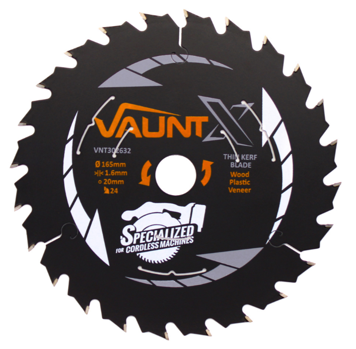 Vaunt X 165mm x 20mm 24T TCT circular thin kerf saw blade — tungsten carbide tipped for fast, clean cuts in timber