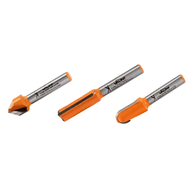 Vaunt 3 Piece Router Cutters V Groove Roundnose and Straight
