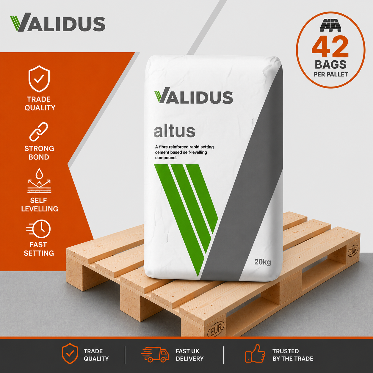 Validus Altus self-levelling compound full pallet of 42 x 20kg bags