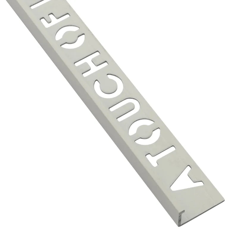 Beava Classic L-shape tile trim in Celestial White finish — front view from the Beava Space Series colour range.