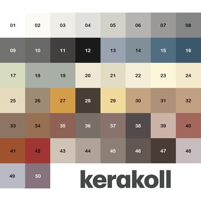 Kerakoll Fugabella Color cured-colour chart — alternative palette layout of the full Fugabella shade range.