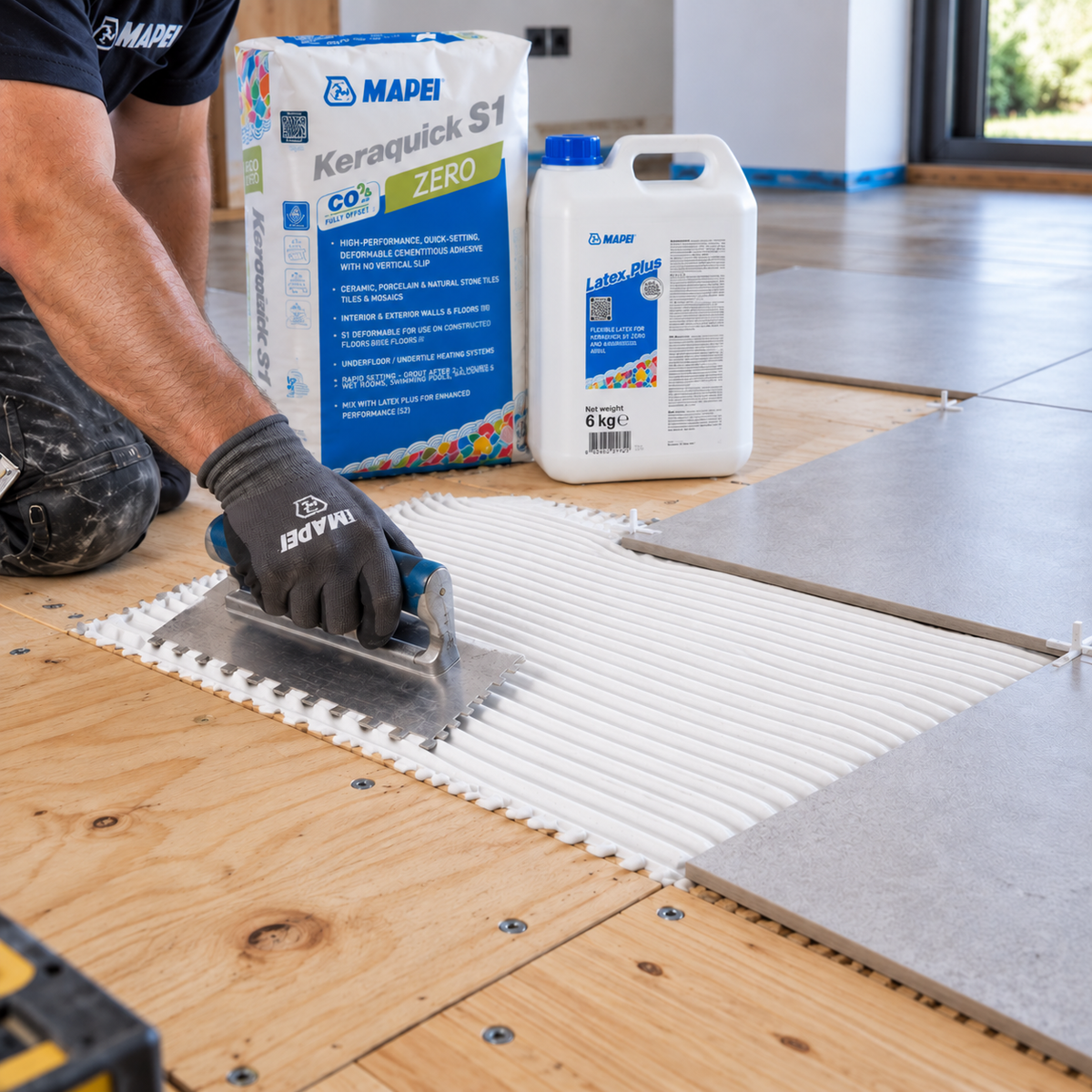 Mapei Keraquick S1 Zero and Latex Plus used to tile over screw-fixed plywood flooring
