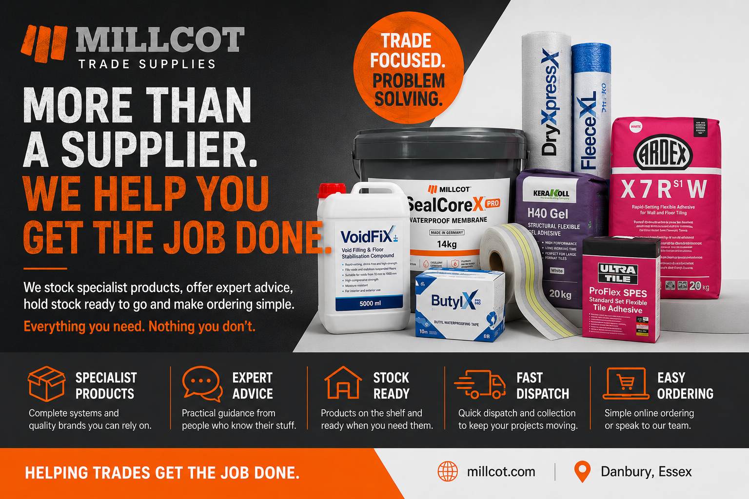 Millcot trade supplies — specialist tiling products and wetroom systems for professional installers