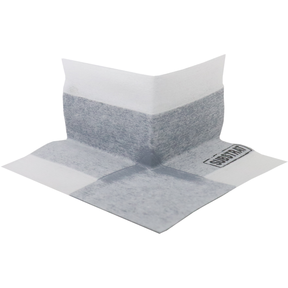 FleeceX Pro fabric sealing external corner — pre-formed fleece-laminated detail for tanking external wetroom corners