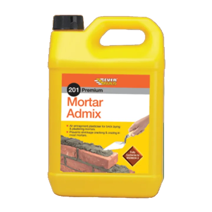 5 litre bottle of Everbuild 201 Mortar Admix — main packshot of the liquid mortar plasticiser and workability admixture.
