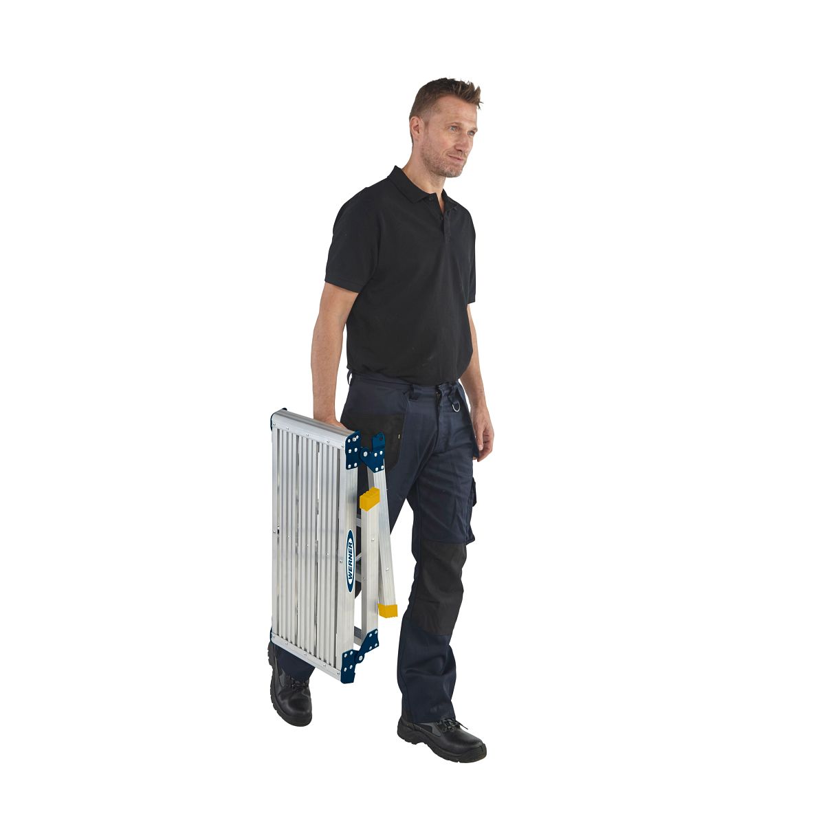 Werner Odd Job aluminium work platform folded being carried