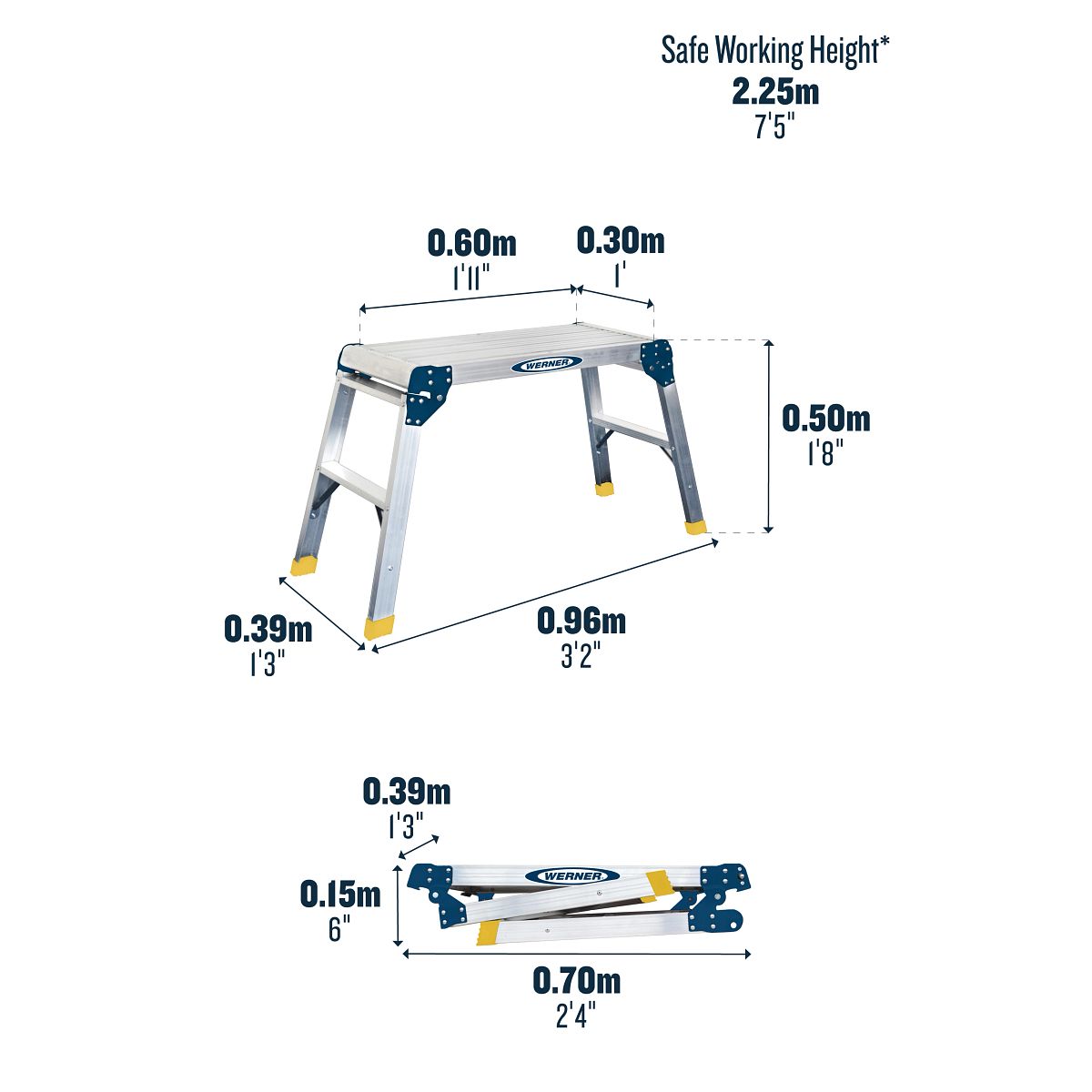 Werner Odd Job 31089818 aluminium work platform dimensions diagram