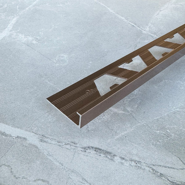 A-Trim Square Edge tile trim full-length side view — profile shot showing the consistent squared edge along the length of the trim.