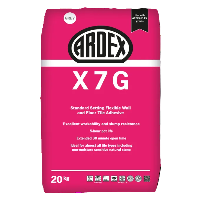 20kg bag of Ardex X7 Tile Adhesive — alternative product view showing the labelled side of the bag.