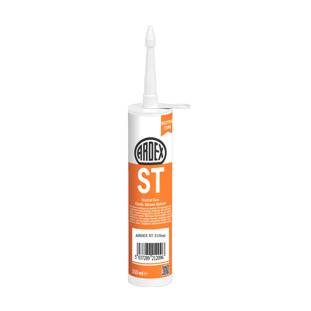 Tube of Ardex Neutral Cure Elastic ST Silicone Sealant — main packshot of the mould-resistant flexible silicone for tile and wetroom joints.