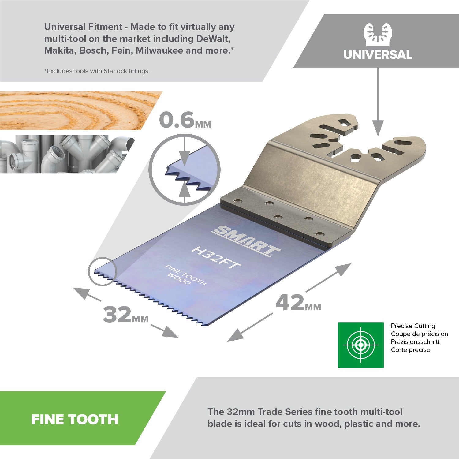 SMART Trade Series Bi-Metal multi-tool blade for cutting metal, screws and nail-embedded timber