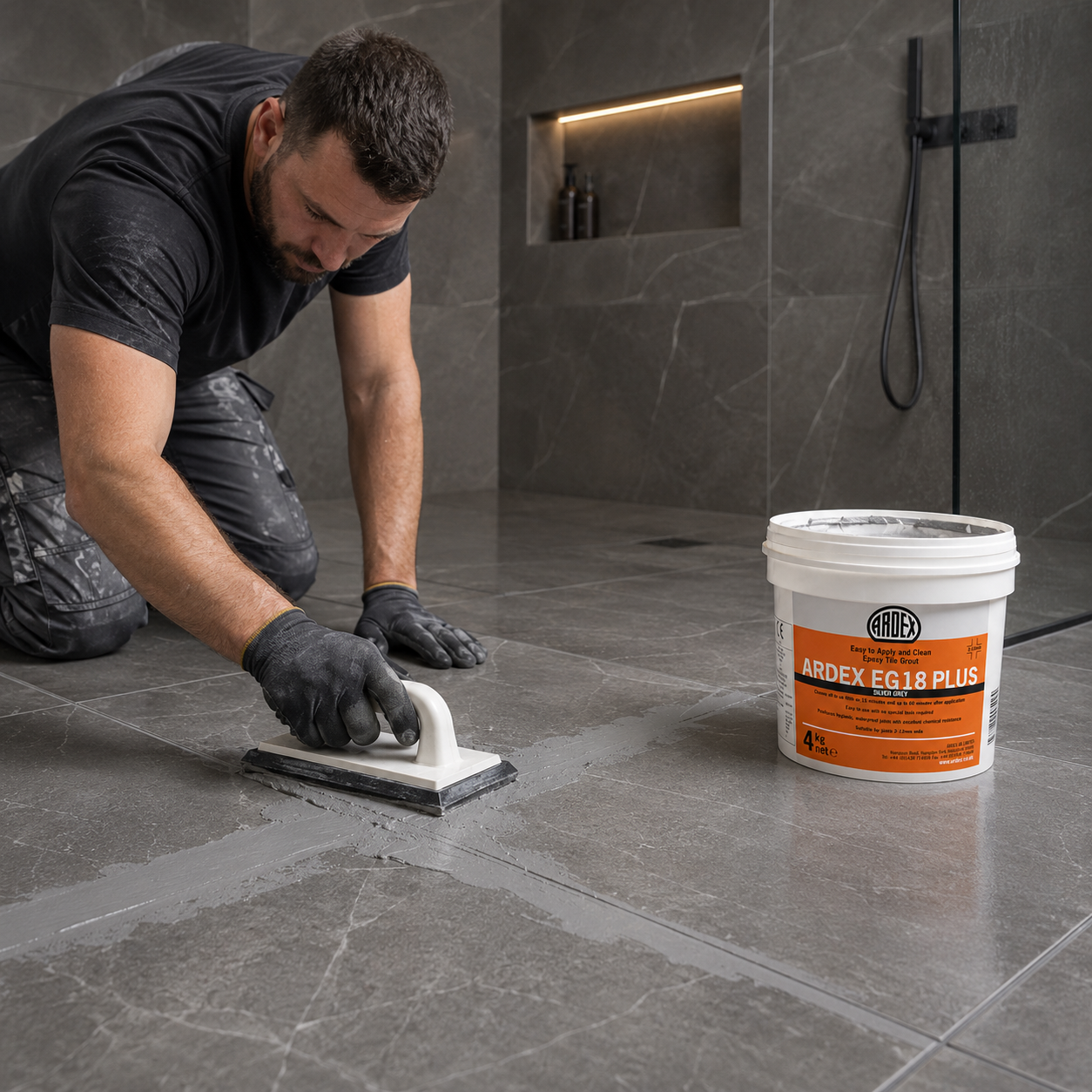 Ardex EG 18 Plus epoxy tile grout in a bathroom wetroom installation