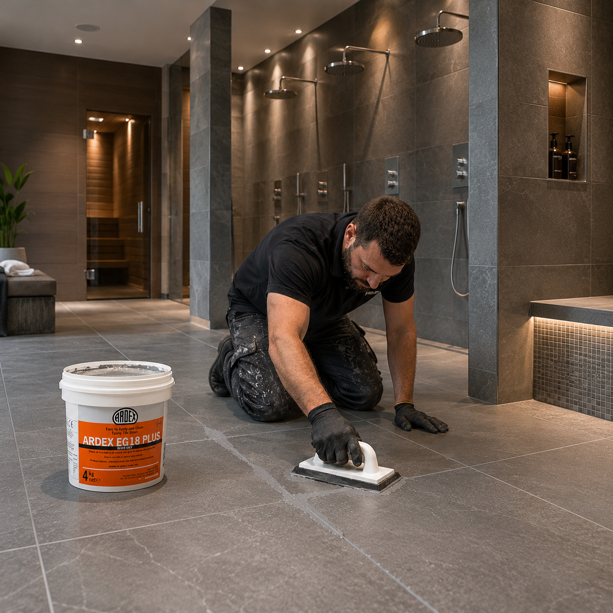 Ardex EG 18 Plus epoxy tile grout in a steam room installation