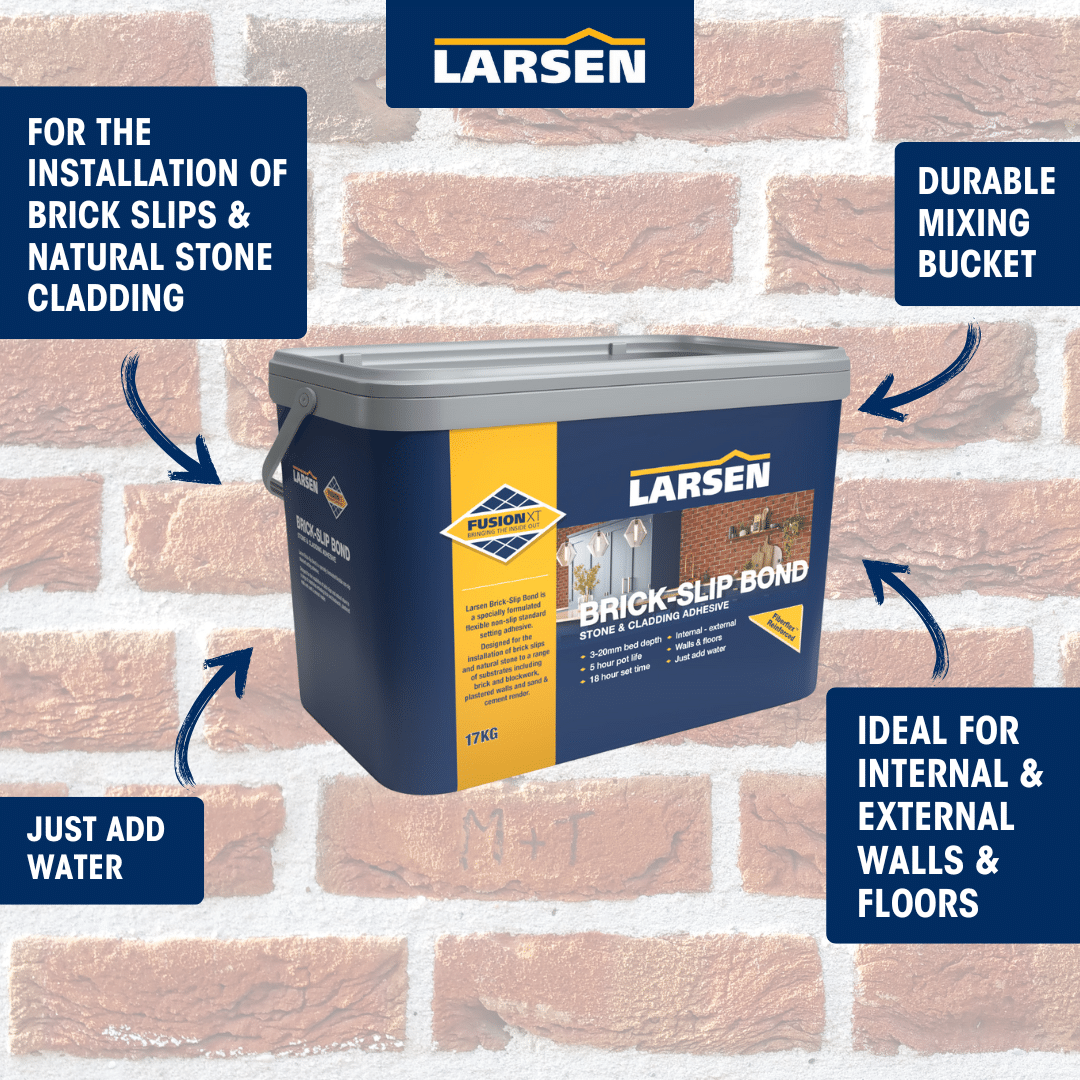 Larsen Fusion XT Brick Slip Bond product hero graphic — branded display showcasing the brick slip bonding adhesive.