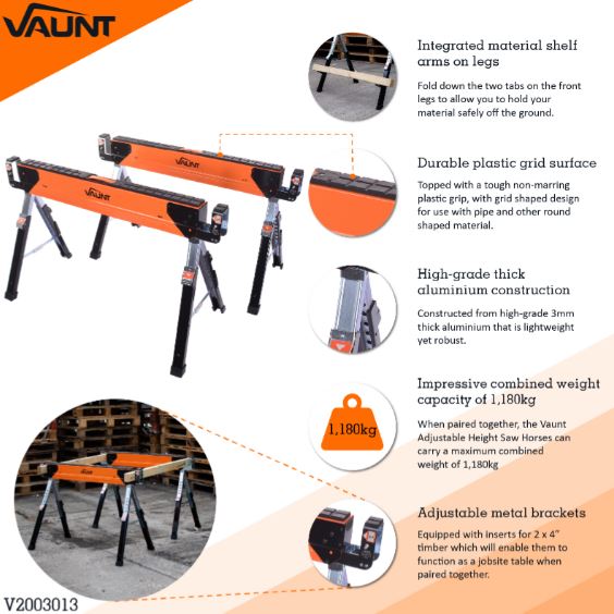 Vaunt Heavy Duty Adjustable Height Saw Horse Twin Pack