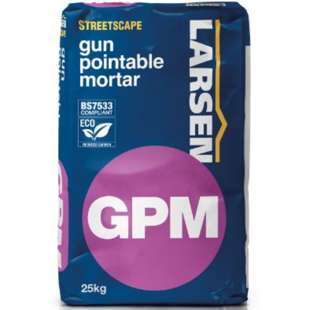 Larsen Gun Pointing Mortar GPM Eco — main packshot of the gun-applied polymer-modified pointing mortar for brickwork and masonry.