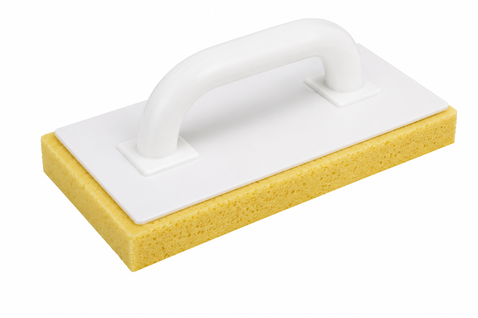 MILLCOT grouting sponge float with white ergonomic handle attached, isolated on white background